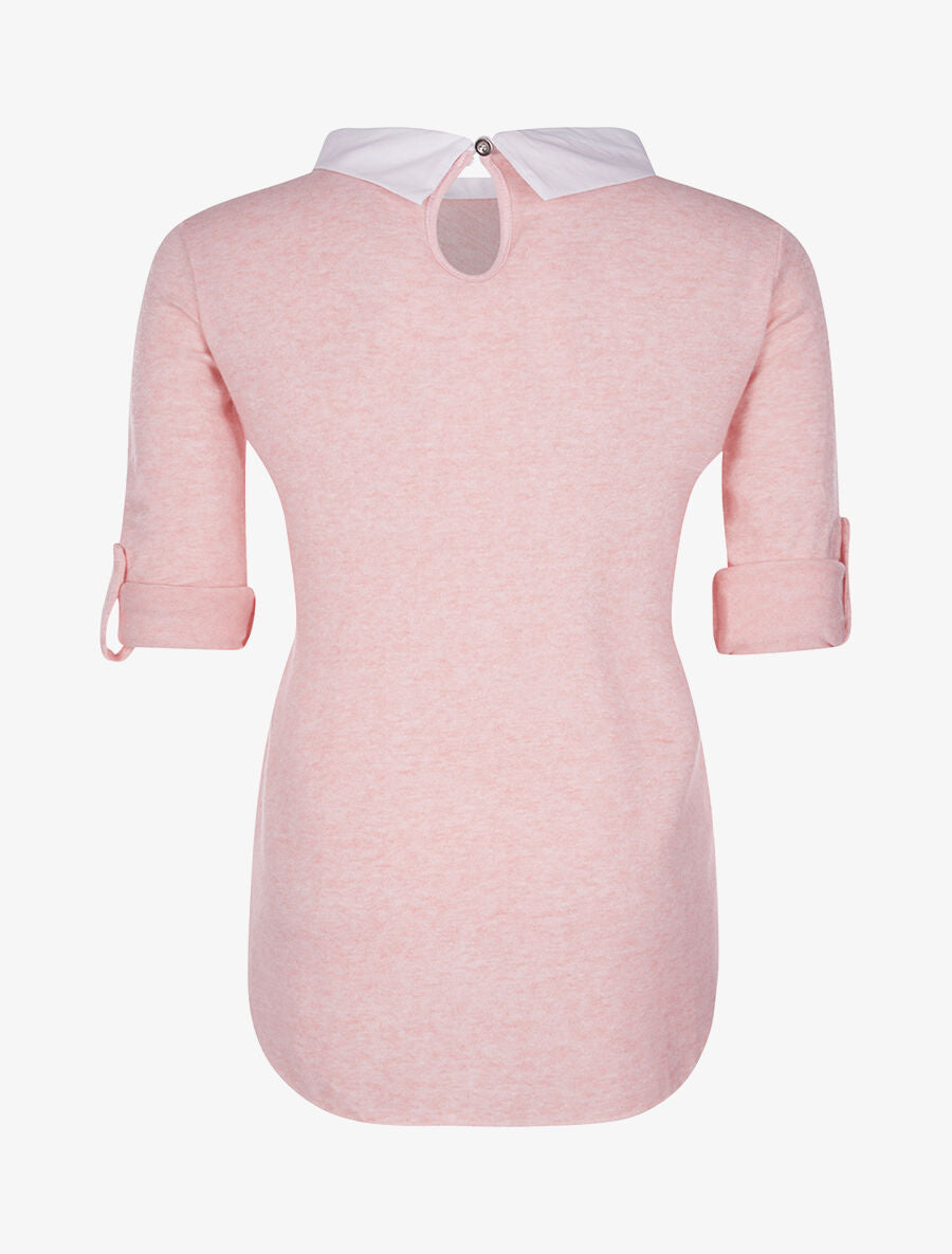 Pull doux col chemise - rose - 2