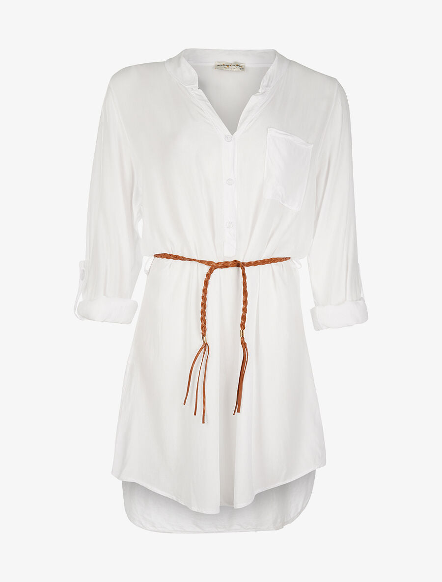 Robe chemise légère ceinturée - blanc - 1