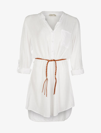 Robe chemise légère ceinturée - blanc - 1