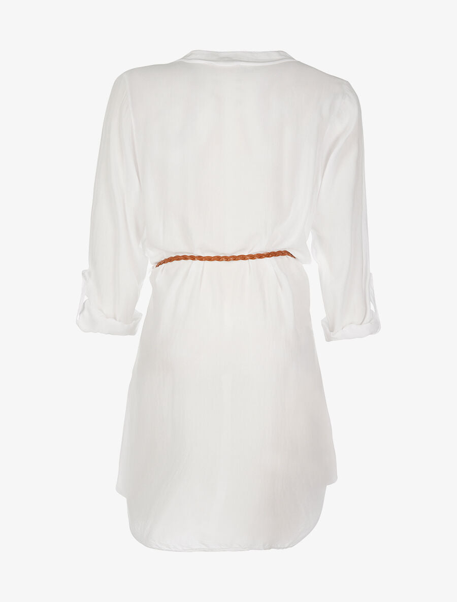 Robe chemise légère ceinturée - blanc - 2
