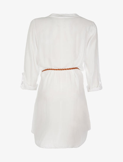 Robe chemise légère ceinturée - blanc - 2