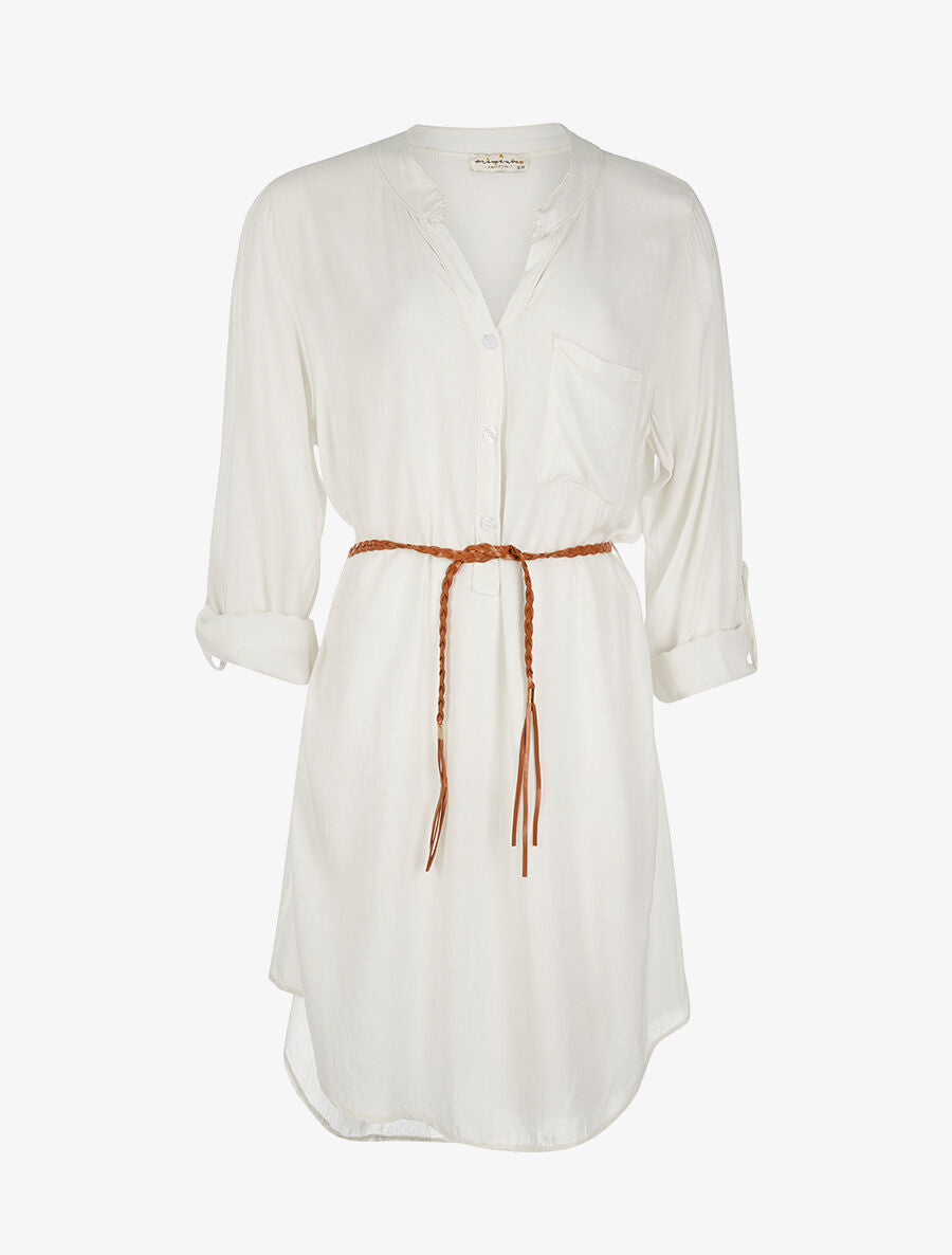Robe chemise légère ceinturée - beige - 1