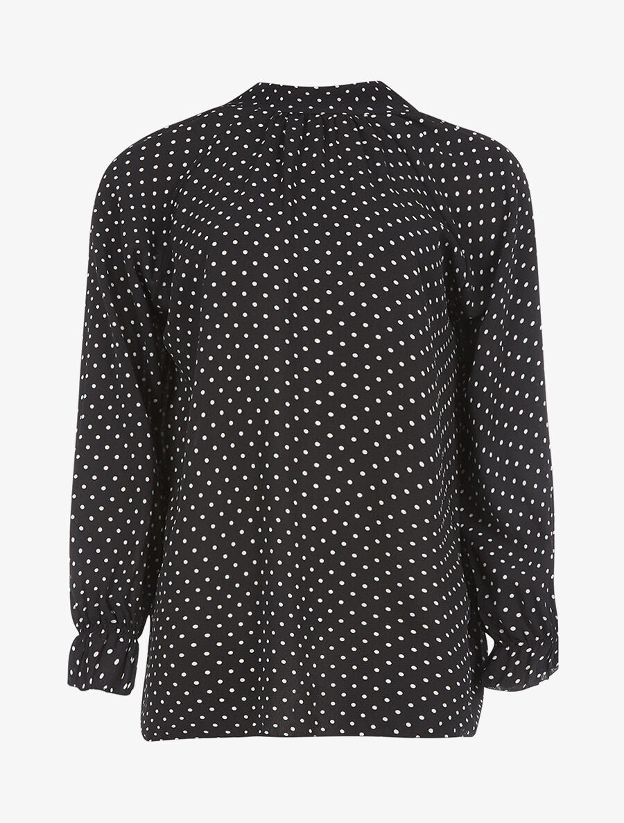 Blouse à pois col à nouer - noir - 1