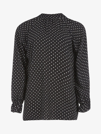 Blouse à pois col à nouer - noir - 1