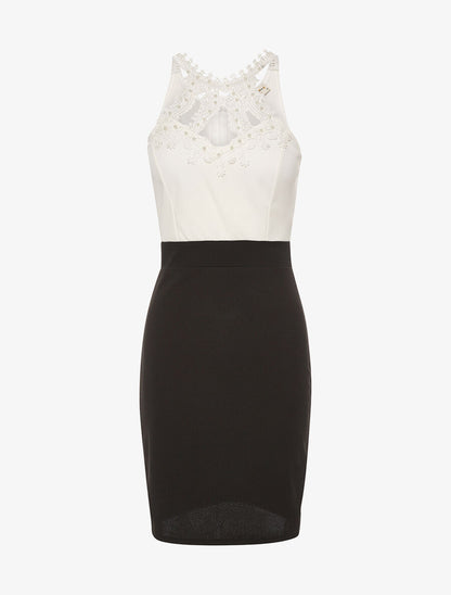 Robe col américain dentelle perlée - blanc - 3
