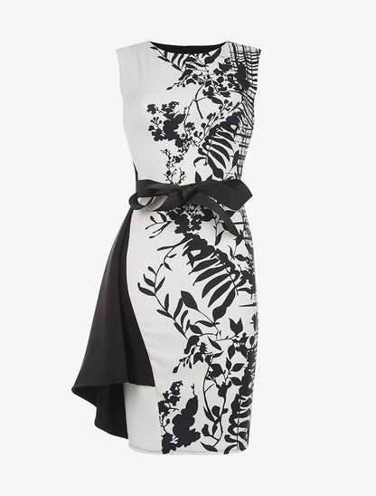 Robe face imprimée fleur - blanc et noir - 1