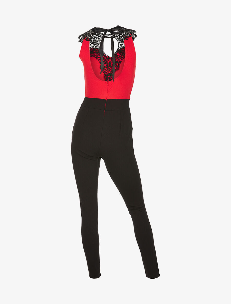 Combinaison buste dentelle nuque ruban - noir/rouge - 2