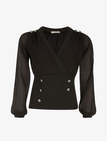 Top bimatière coeur croisé - noir - 1