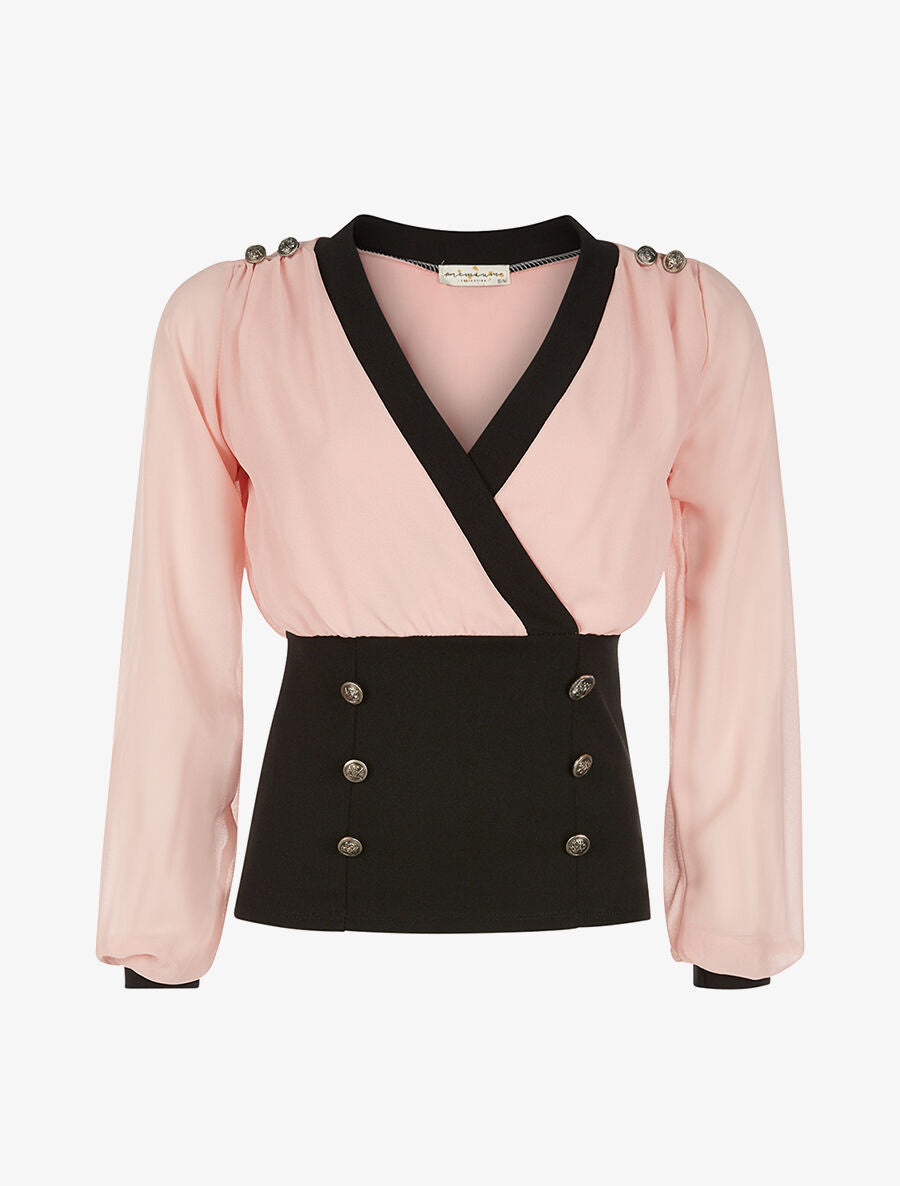 Top bimatière coeur croisé - rose - 3