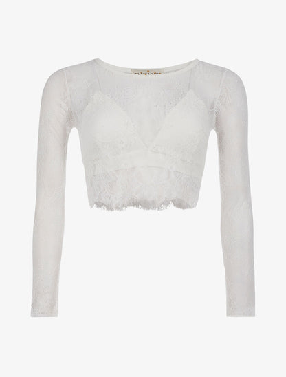 Crop-top dentelle et soutien-gorge - Blanc - 1