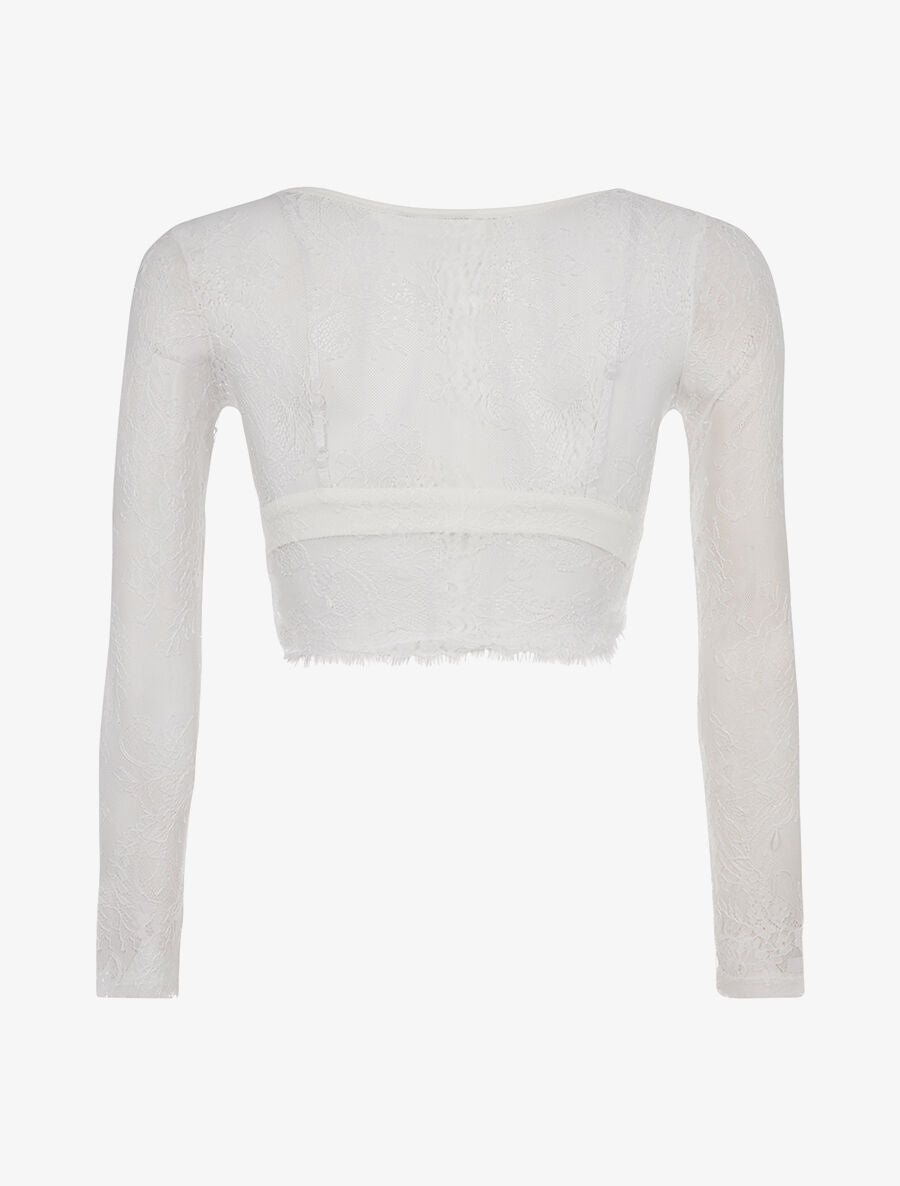 Crop-top dentelle et soutien-gorge - Blanc - 2