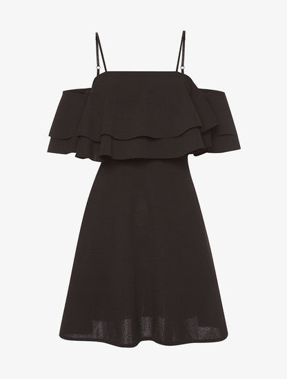 Robe encolure volantée - noir - 1