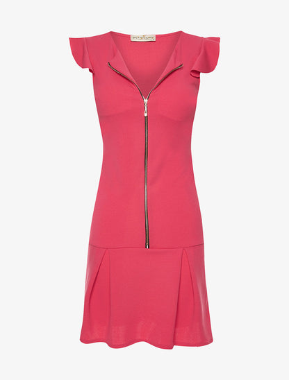 Robe zippée et volants - fushia - 3