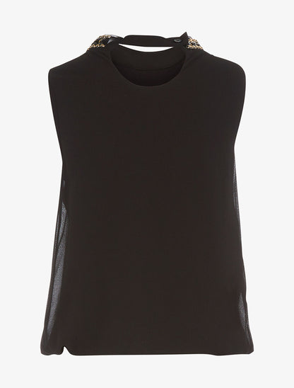 Top voile col bijoux noir - Noir - 2