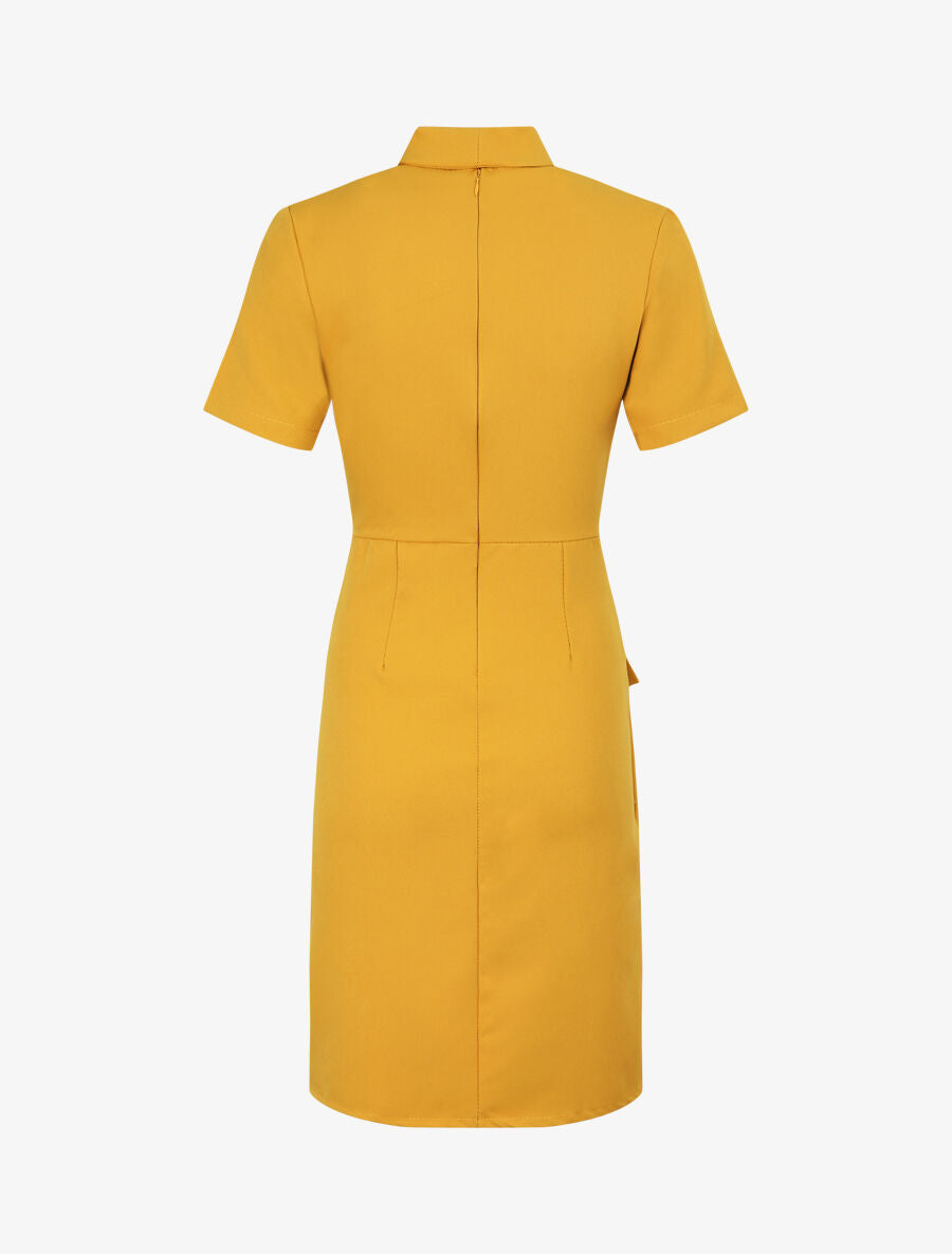 Robe portefeuille à manches courtes - Moutarde - 2