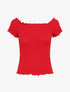 Top slim uni col bardot - Rouge - 4