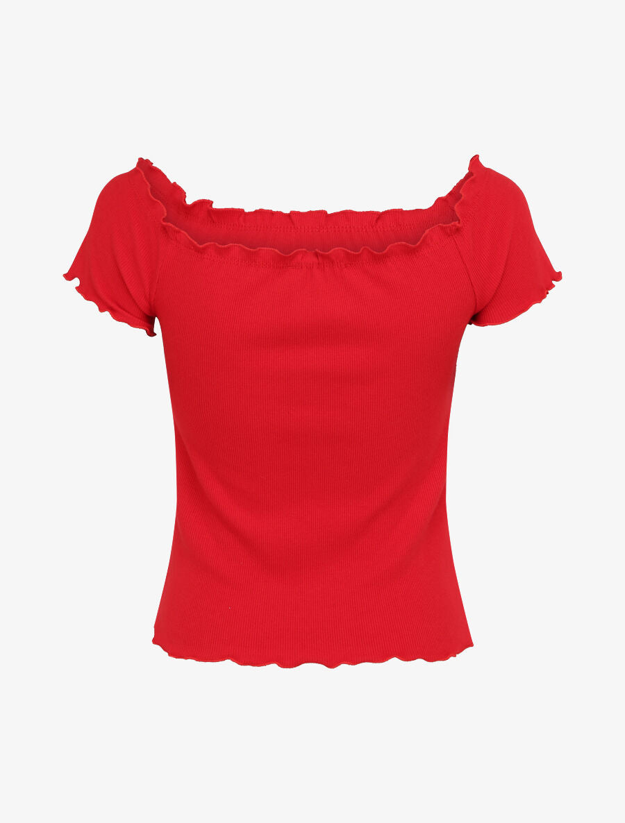 Top slim uni col bardot - Rouge - 2