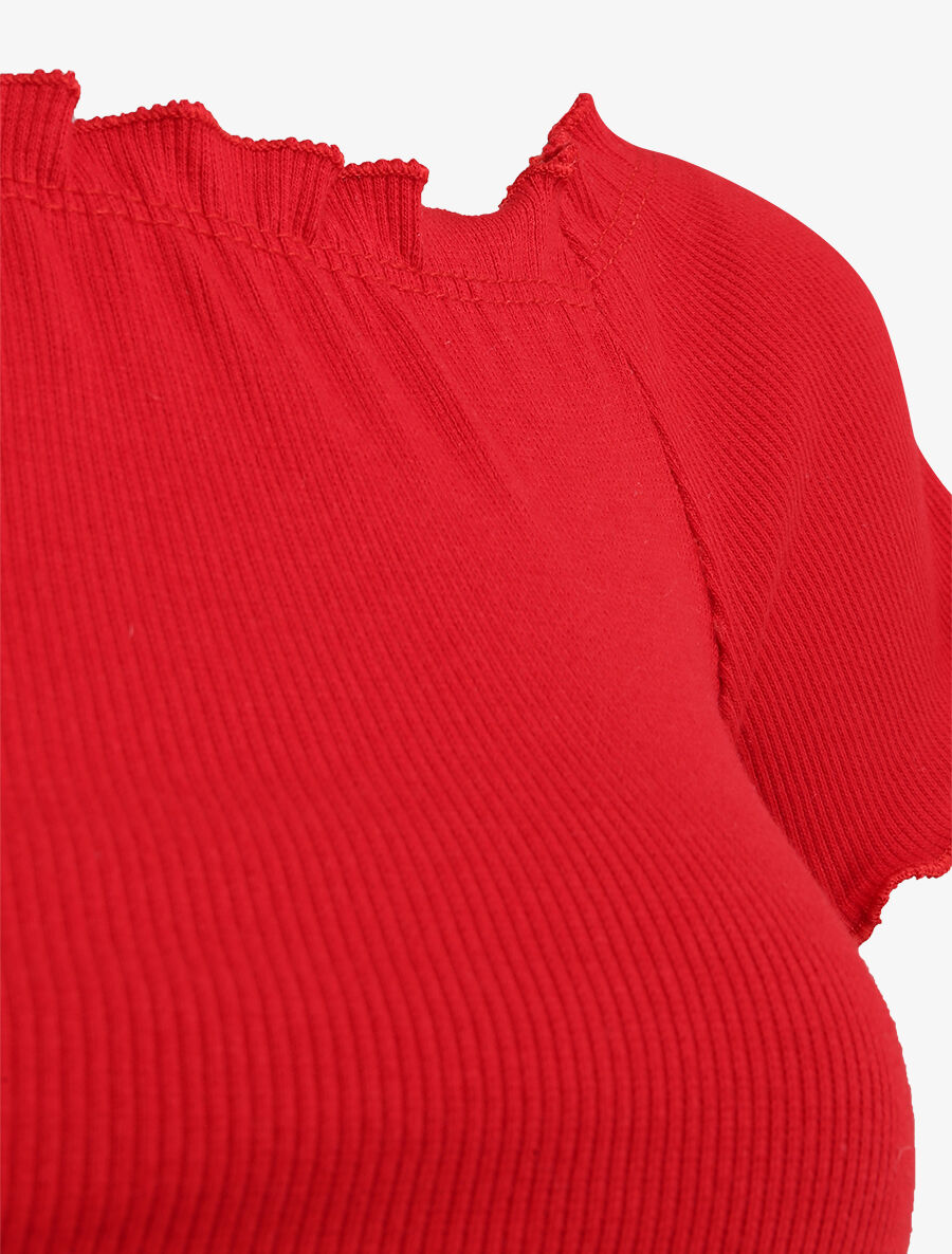 Top slim uni col bardot - Rouge - 3