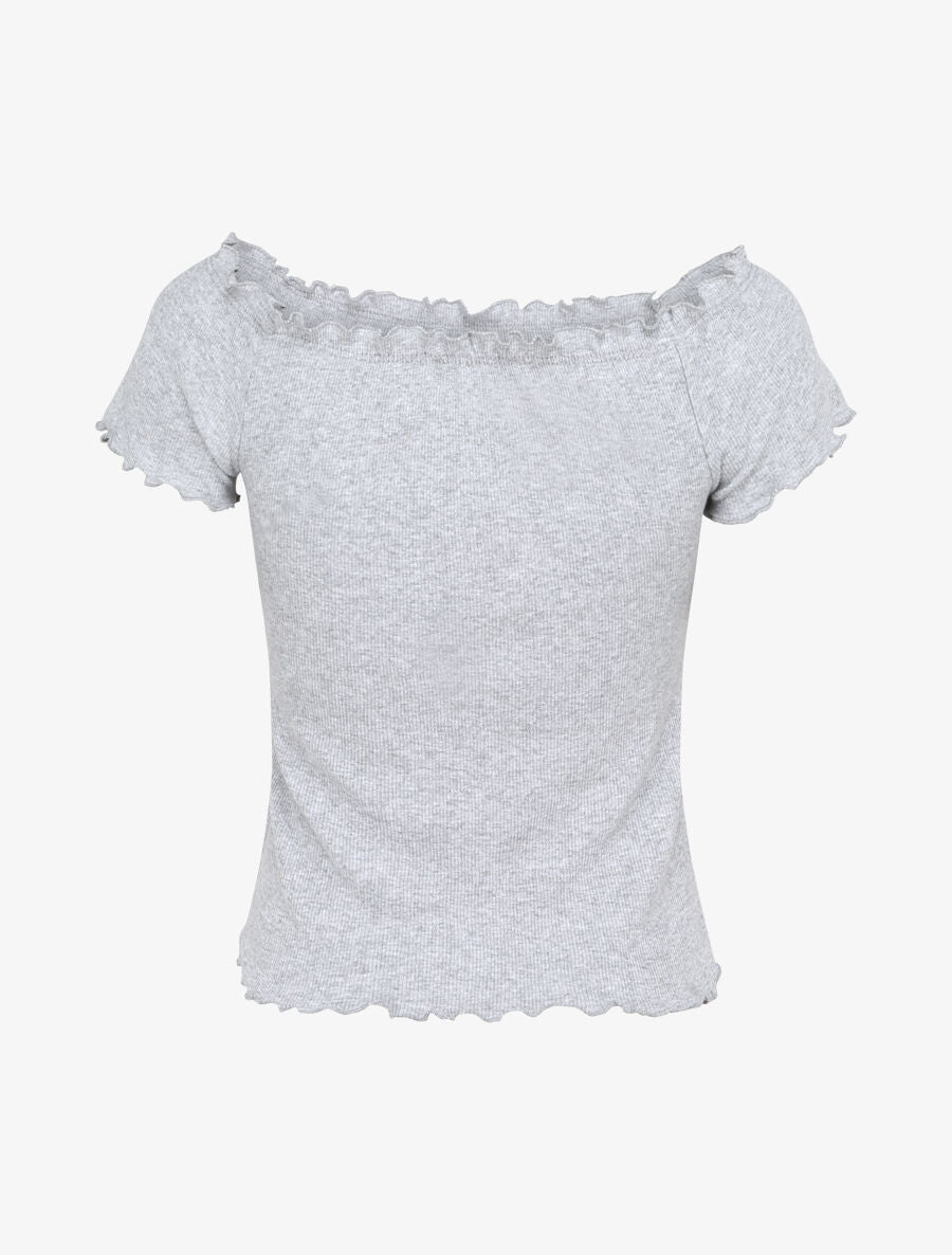 Top slim uni col bardot - Gris chiné - 4