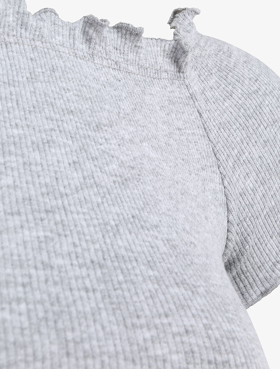 Top slim uni col bardot - Gris chiné - 3