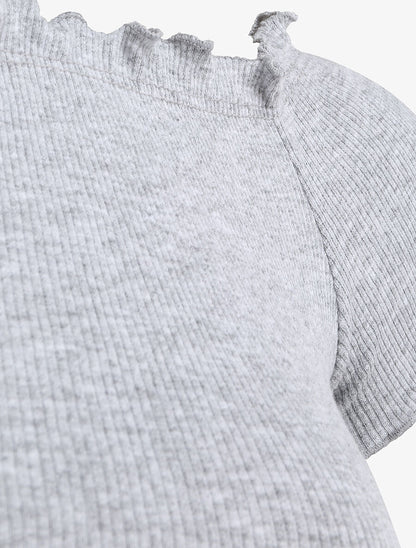 Top slim uni col bardot - Gris chiné - 3