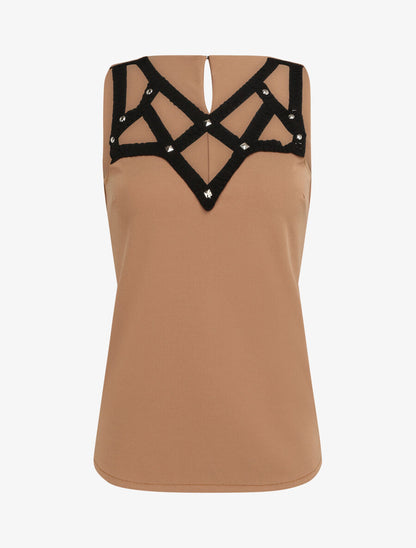 Top droit sans manches à col lanières - Beige - 5