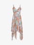 Robe empire mi-longue asymétrique imprimé feuille tropicales - Camel - 1