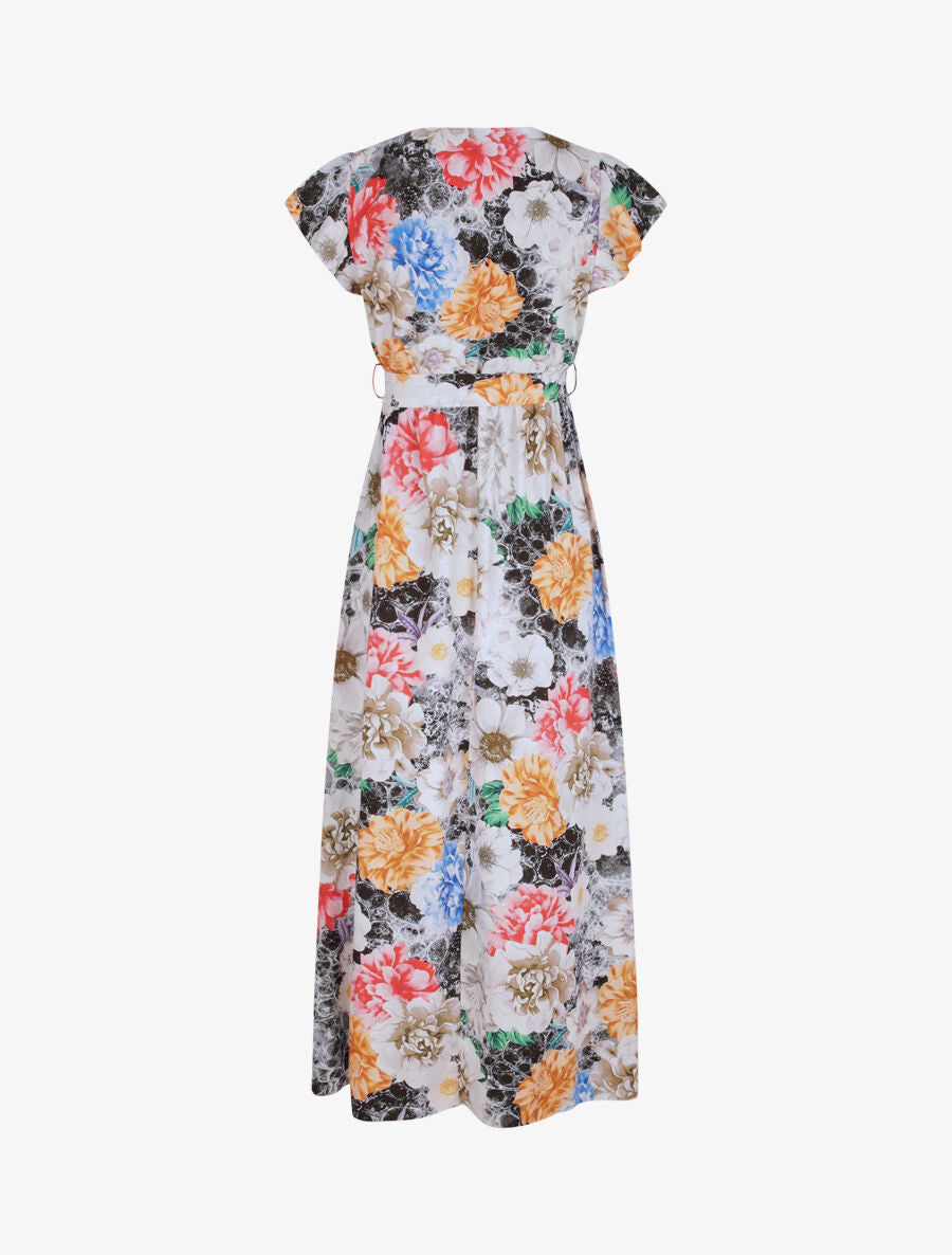 Robe longue cintrée imprimé pivoines stylisées - Noir - 2