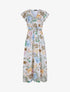 Robe longue cintrée imprimé pivoines stylisées - Vert olive - 1
