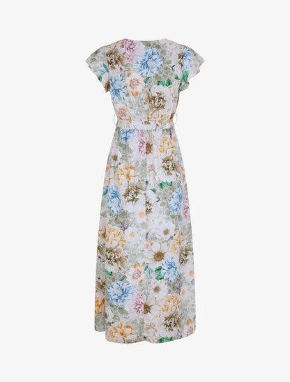Robe longue cintrée imprimé pivoines stylisées - Vert olive - 2