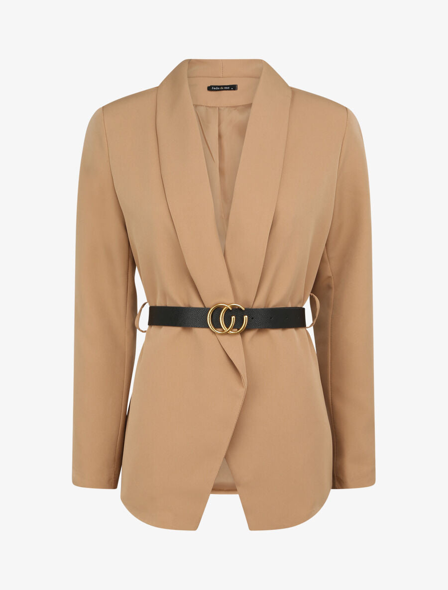 Blazer droit uni - Beige - 4