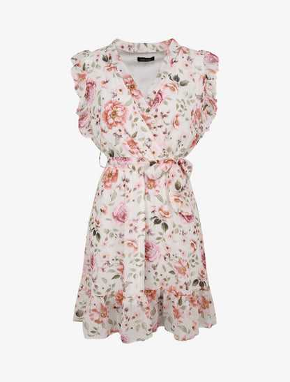 Robe patineuse mi-longue imprimé roses - Beige - 1