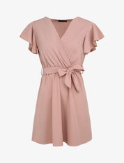 Robe patineuse courte à manches courtes volantées - Rose poudré - 1