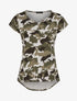 T-shirt droit imprimé treillis manches courtes - Beige - 4