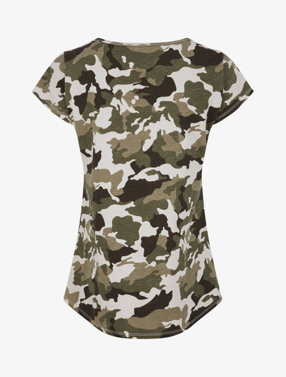 T-shirt droit imprimé treillis manches courtes - Beige - 2