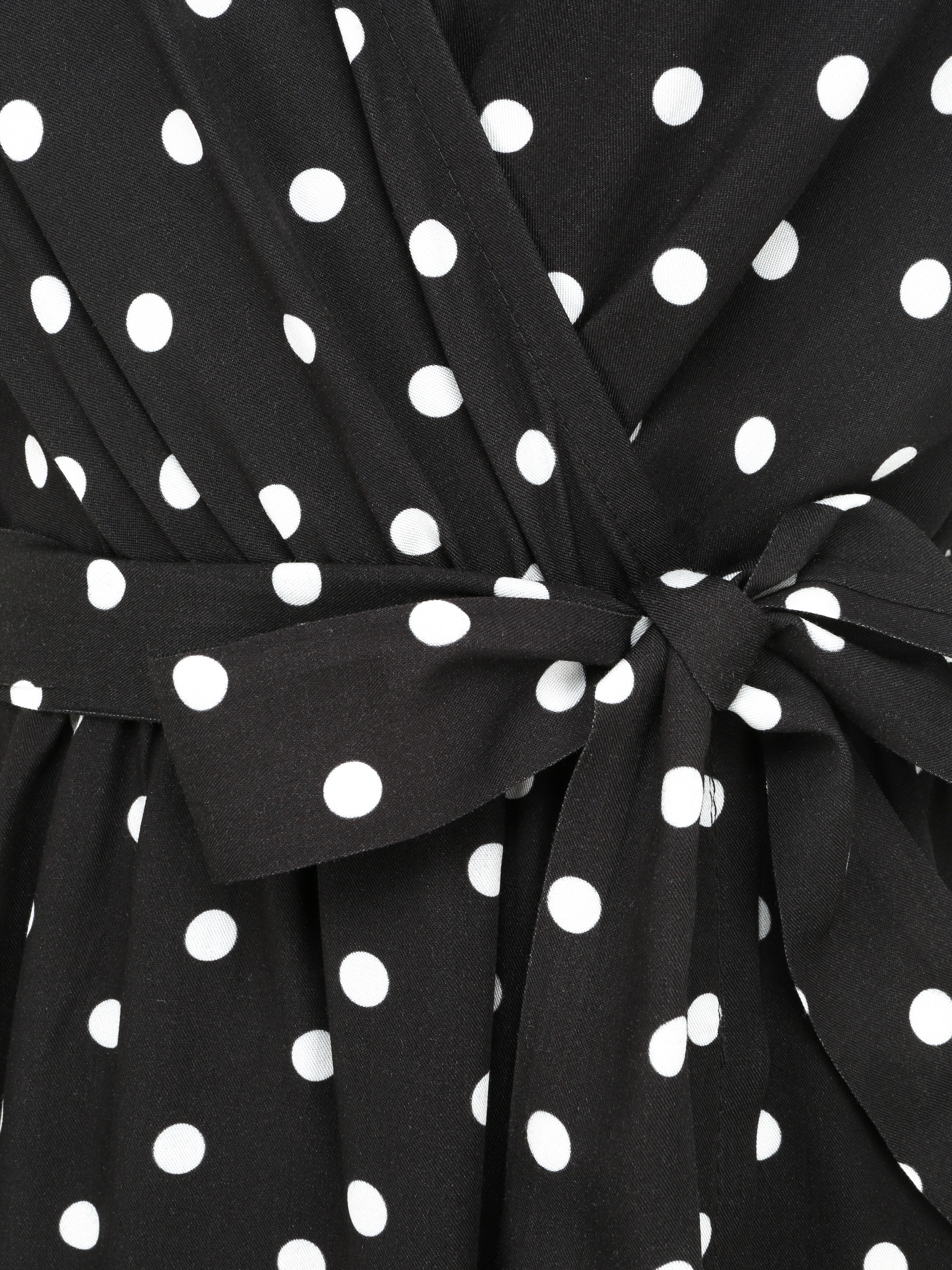 Robe courte portefeuille imprimé pois - Noir - 3