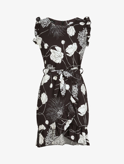 Robe imprimé fleurs sauvages à bords volantées style portefeuille - Noir - 1