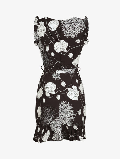 Robe imprimé fleurs sauvages à bords volantées style portefeuille - Noir - 2