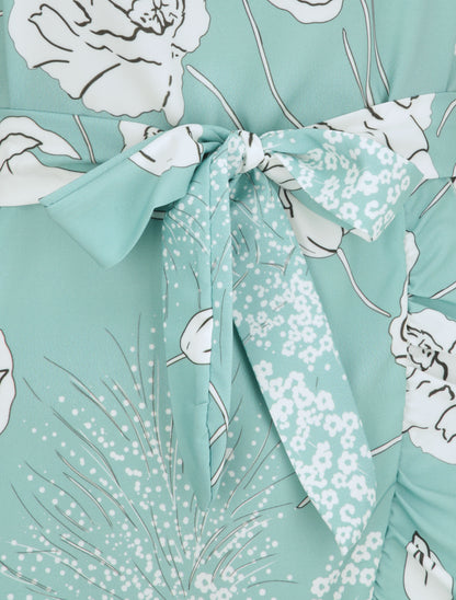 Robe imprimé fleurs sauvages à bords volantées style portefeuille - Vert d&