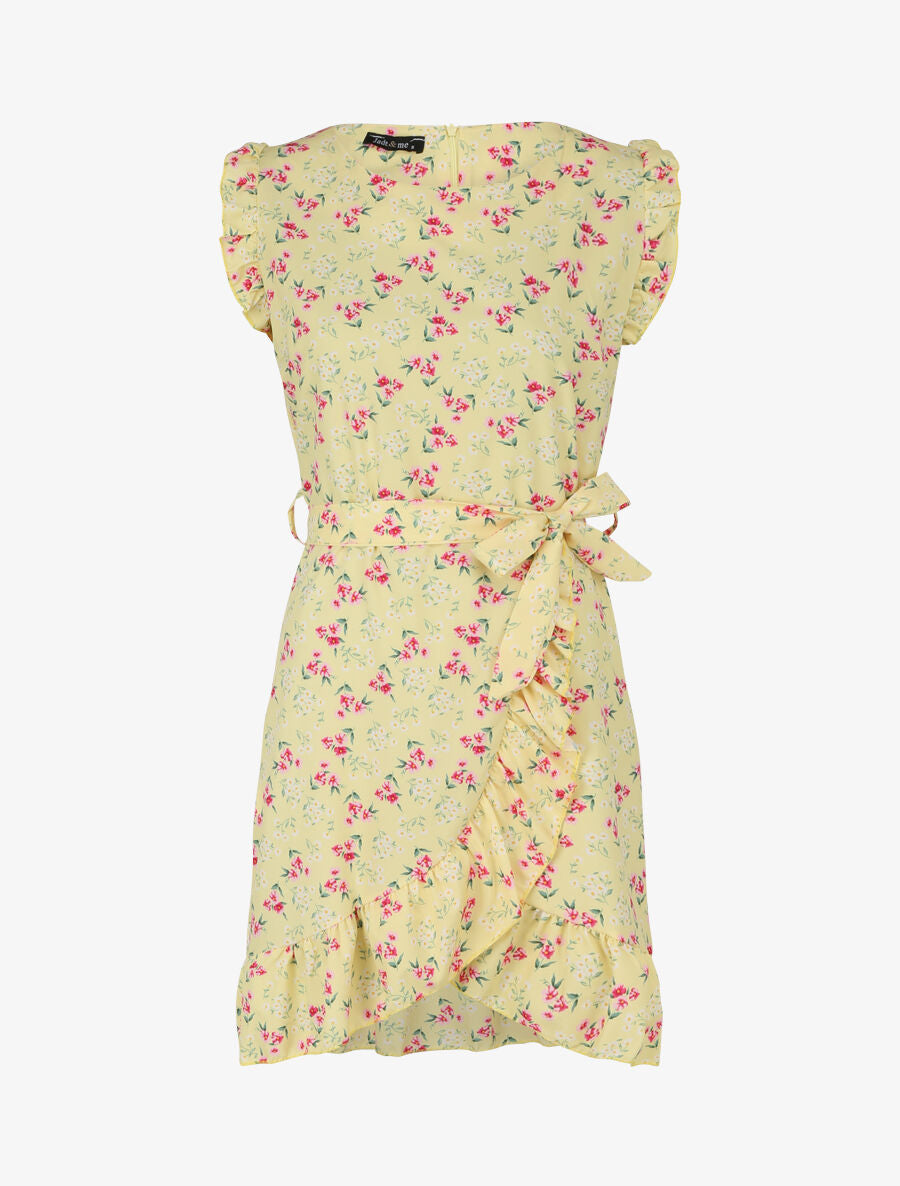 Robe imprimé fleurs des champs à bords volantées style portefeuille - Jaune - 1