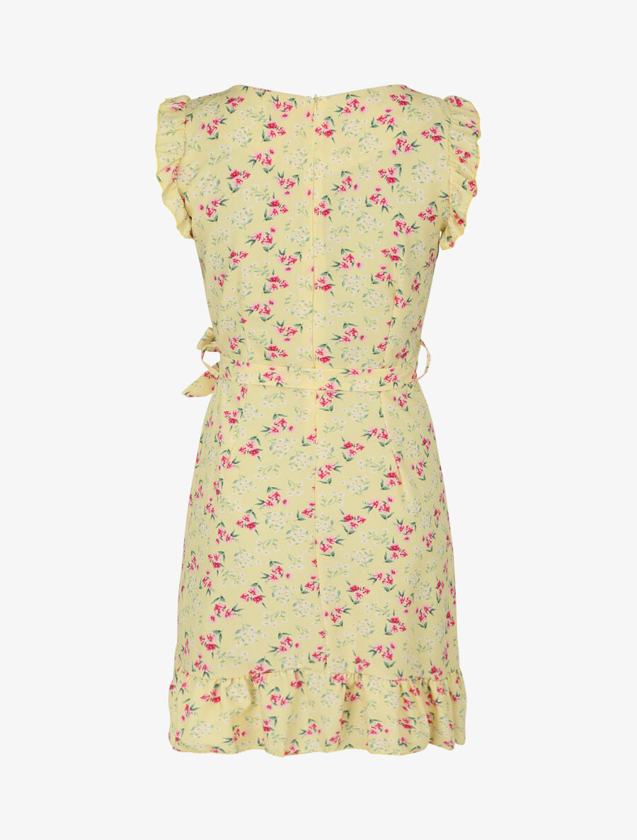 Robe imprimé fleurs des champs à bords volantées style portefeuille - Jaune - 2