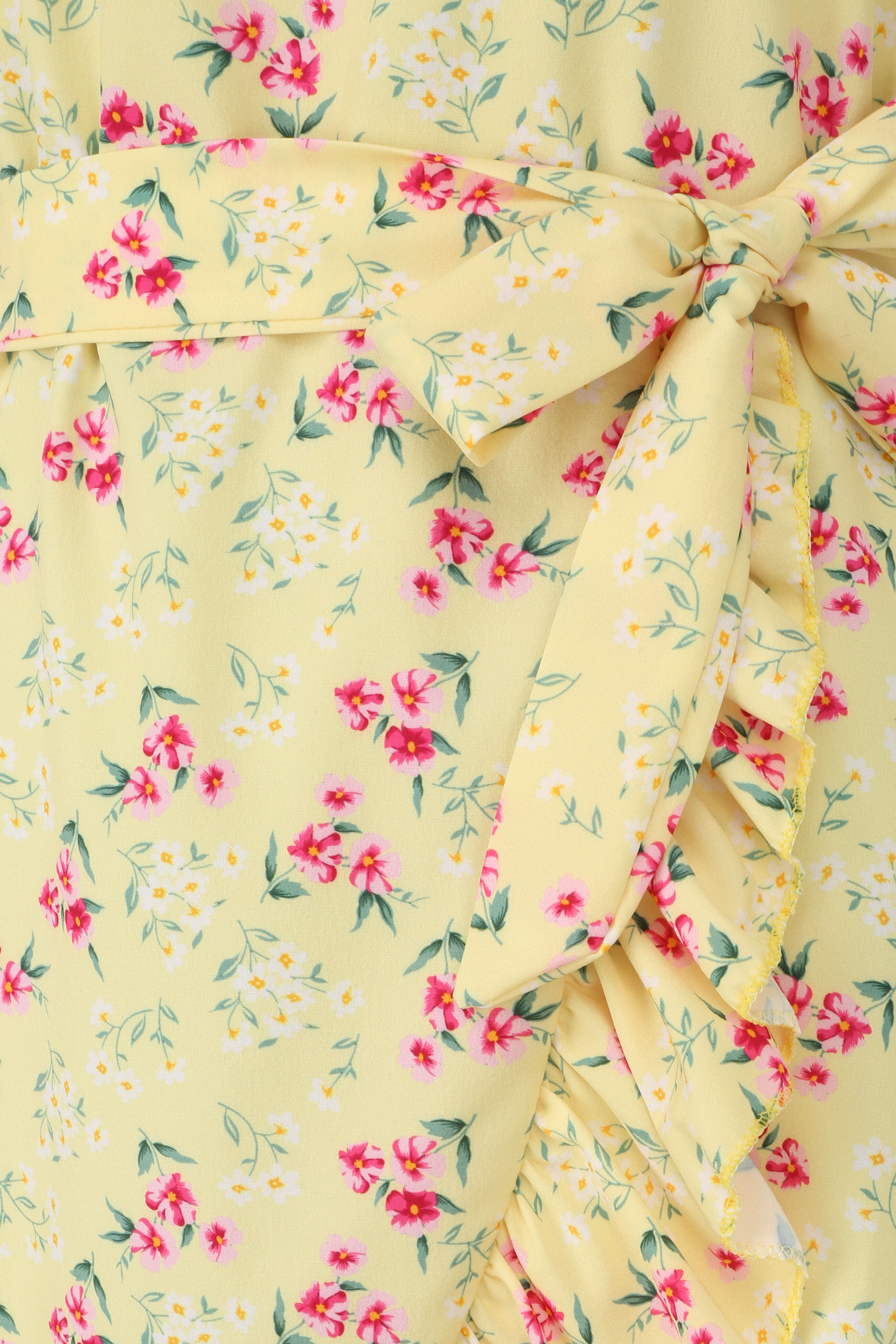 Robe imprimé fleurs des champs à bords volantées style portefeuille - Jaune - 3
