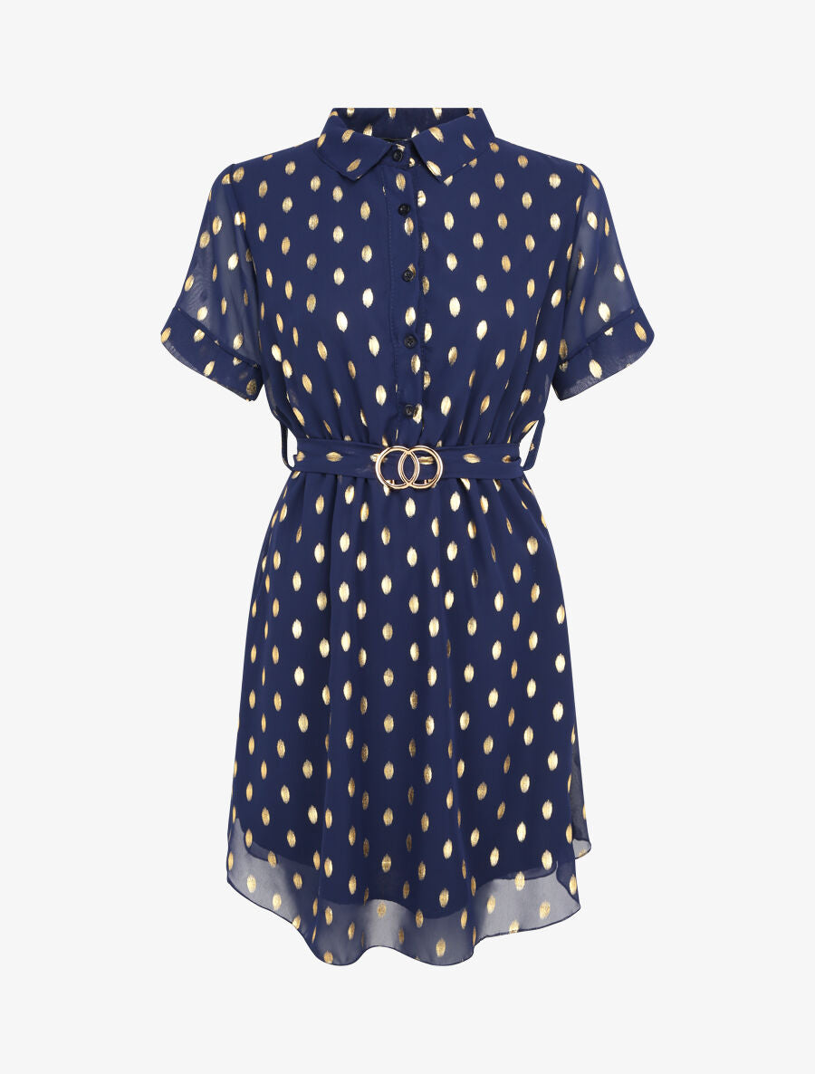 Robe patineuse courte imprimé pois irisés - Marine - 4