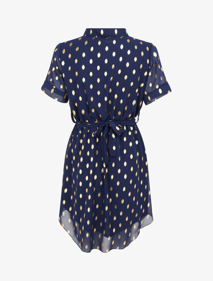 Robe patineuse courte imprimé pois irisés - Marine - 2