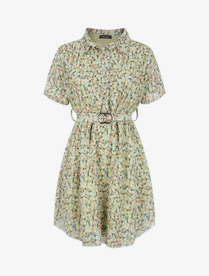 Robe patineuse courte imprimé floral - Vert clair - 1