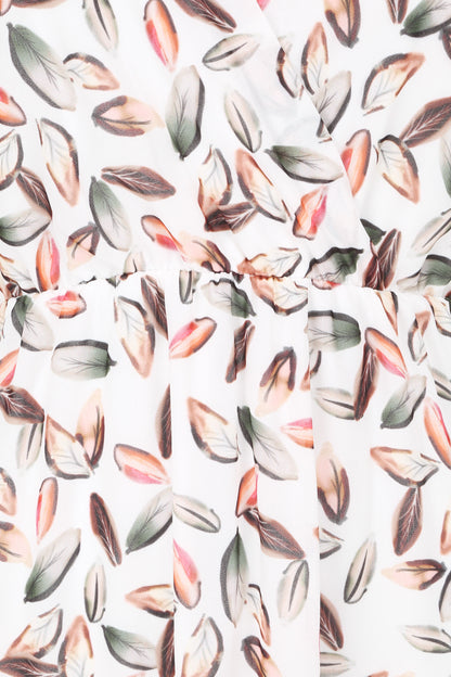 Robe imprimé feuilles à bretelles à détail noeud - Blanc - 4