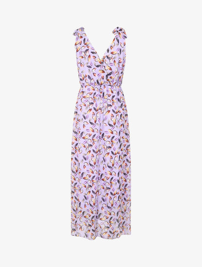 Robe imprimé feuilles à bretelles à détail noeud - Lilas - 2