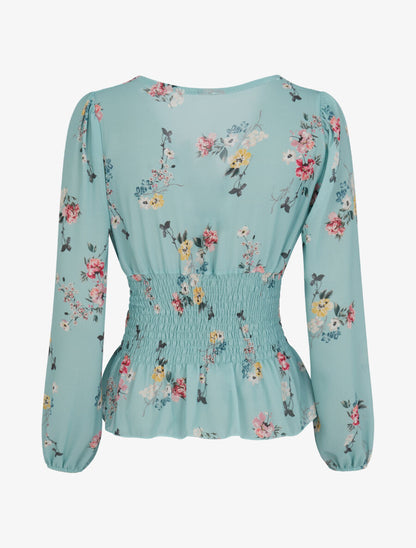 Top élastiqué imprimé floral - Vert d&