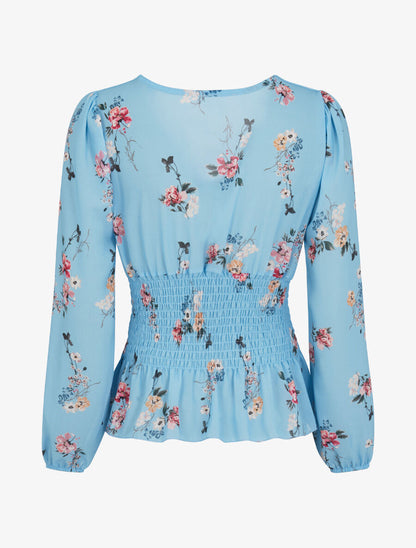 Top élastiqué imprimé floral - Bleu ciel - 3