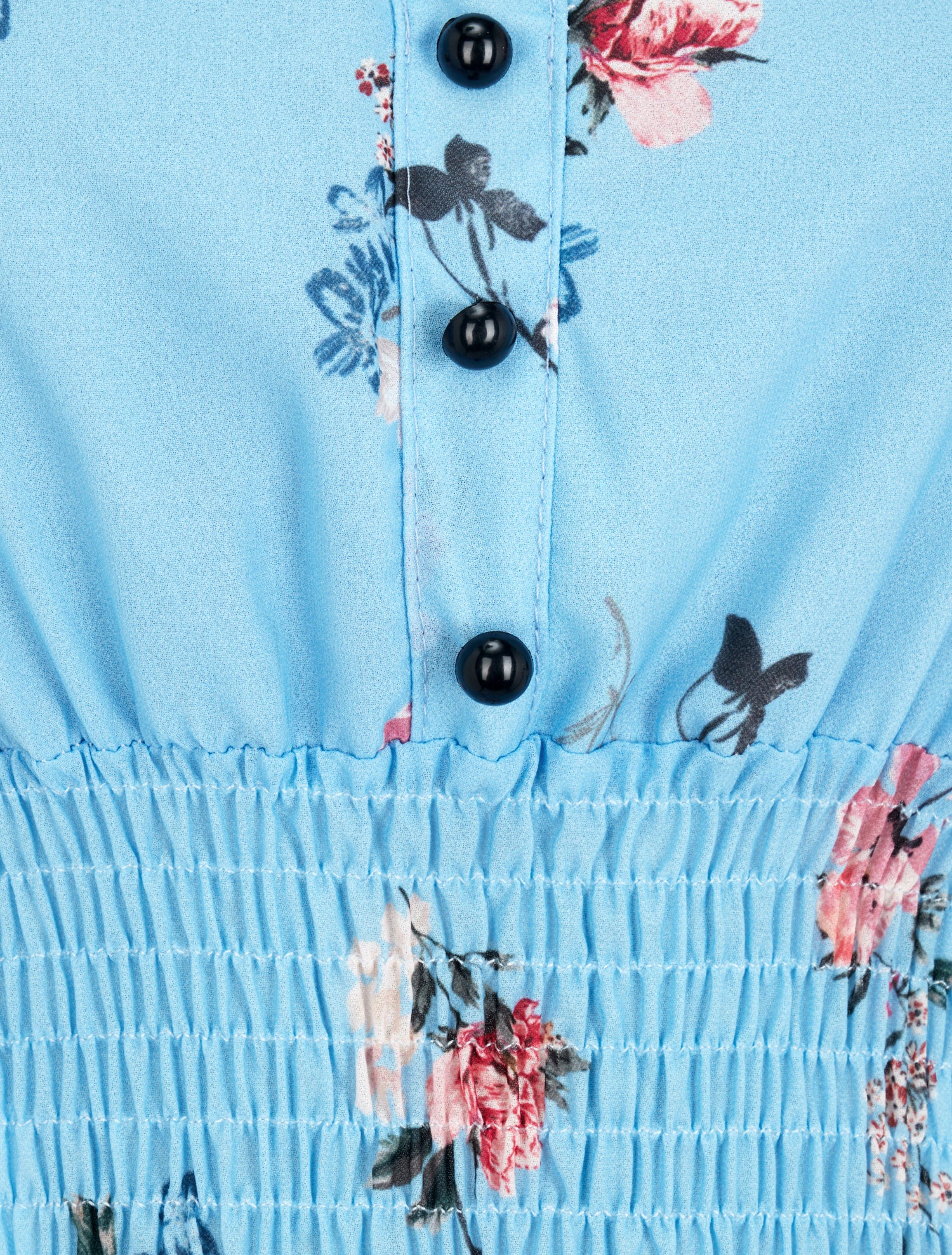 Top élastiqué imprimé floral - Bleu ciel - 4